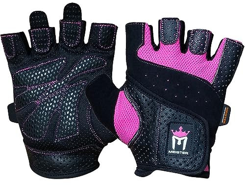 Meister Damen Fit-Griff Gewichtheberhandschuhe mit waschbarem Amara-Leder, FBA_1065BKPKM, schwarz / rosa, Medium