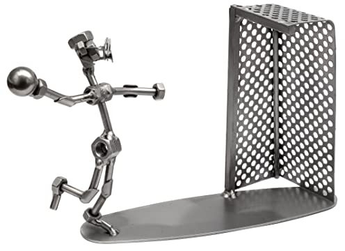 STEEMO Original Schraubenmännchen Figur: Handballspieler – Hochwertige Metall-Kunst Deko, Handgefertigtes Geschenk aus Stahl - 25x7x16 cm