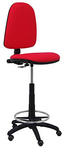 Piqueras Y Crespo T04CP Ayna bali- Taburete ergonómico, regulable en altura, aro reposapiés y ruedas de parquet, 100/123x46x40 cm, Rojo