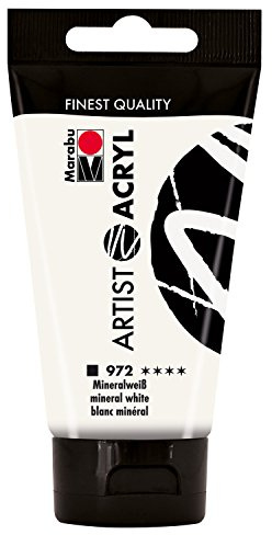 Marabu 12200002972 - Artist Acryl mineralweiß 75 ml, feine Acrylfarbe in Künstlerqualität, auf Wasserbasis, pastose Konsistenz, hoch pigmentiert, sehr gute Brillanz und Deckkraft