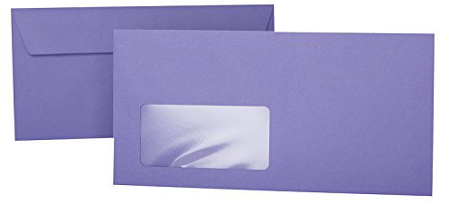 Paper24 25 Fenster-Umschläge DIN lang Briefumschläge mit Fenster 11x22 cm (110 x 220 mm) Haftklebung, Abziehstreifen 120 g/qm (16 Lila)