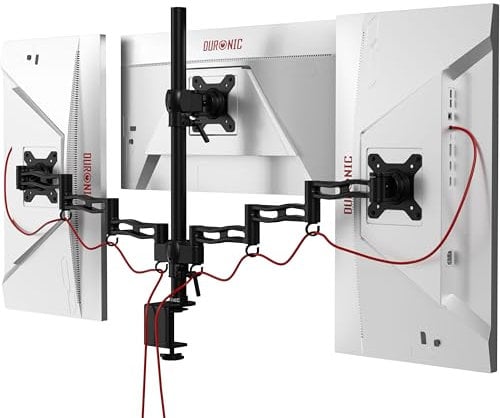 Duronic Triple Monitor Arm Stand DM353, Triple Monitor Stand Adjustable PC Desk Mount for 13-22” Screens 3 Monitors Mount with VESA 75 100 and 8kg Capacity for Home Office Work