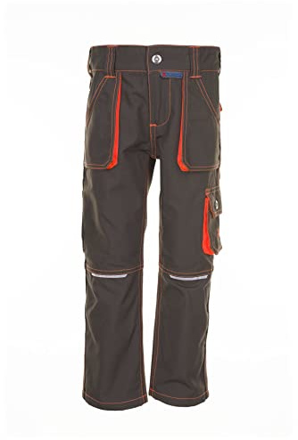 Planam 6112086 Kinderhose - Farbe oliv/orange - Doppelgrößen (Größennummer = Körpergröße) 86