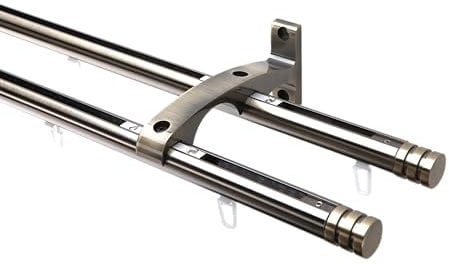 DécoProfi Gardinenstange Innenlauf 2-läufig Set Ø 20 mm Antik-Messing I Länge: 240cm Aluminium für Wandmontage I Als Gardinenschiene & Vorhangstange geeignet