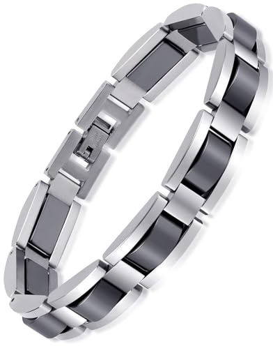 Feraco Mens Magnetic Bracelets, Classic Balck Titanium Stainless Steel Bracelet with Natural Hematite Magnet Stones,Men's Jewelry Gifts, 8.66 inch