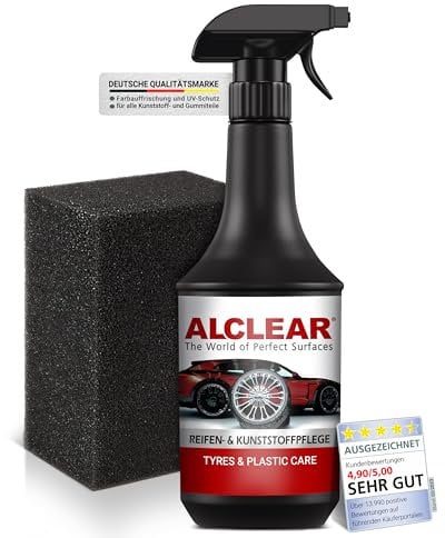 ALCLEAR 721RK Lucidante per pneumatici 1000ml, cura e lucidatura per auto con finitura opaca setosa, include spugna applicatrice - Prodotto per la cura della gomma