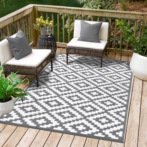 GD Home Lightweight Indoor/Outdoor Reversible Plastic Rug - 90 x 150 cm Grey/White