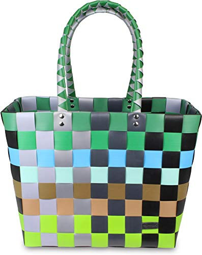 normani Einkaufskorb Shopper geflochten aus Kunststoff - robuster Strandkorb aus wasserabweisendem Material Farbe Classic/Element