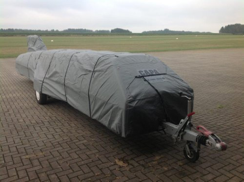 CAPA® Schutzhülle für Segelflugzeuganhänger 18 m Klasse – Atmungsaktive & Wasserabweisende Abdeckplane – Allwetter-Schutzhaube mit Reißverschluss, Spanngurten & Reparatur-Kit