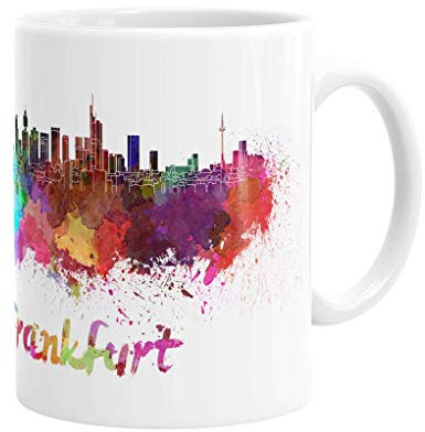Merchandise for Fans Becher aus Keramik - 330 ml Motiv: Frankfurt Skyline mit Sehenswürdigkeiten (01)