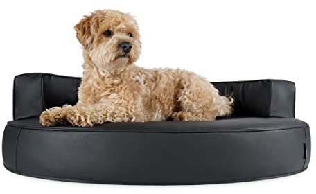 PadsForAll Hundebett, Hundesofa Atlanta Kunstleder SCHWARZ wasserabweisend, Feels Like Heaven | Gr. S | Füllung Schaumstoff