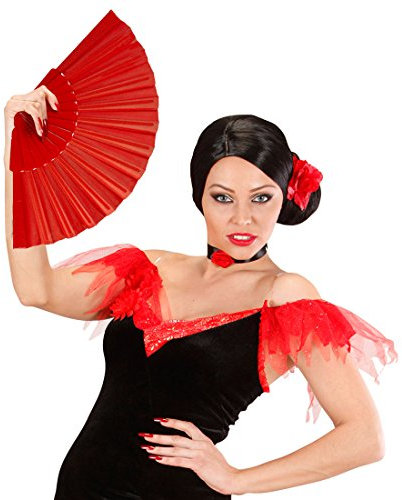 Amakando Spanischer Flamenco Fächer Roter Handfächer rot Sommerfächer Spitzenfächer Klappfächer Tanzfächer Taschenfächer Japanischer Stofffächer