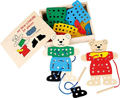 small foot Fädelspiel Anziehbären, Geschicklichkeitsspiel für Kinder, aus Holz, inkl. Holzbox, ab 3 Jahren, 7891