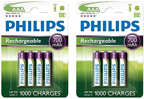 Philips Lot de 8 piles rechargeables AAA 700 mAh 1,2 V