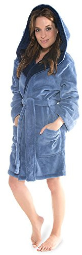CelinaTex XS-XXXL Bademantel Kapuze zweifarbig kurz aufgesetzte Taschen Damen Mikrofaser Kuschelfleece OEKO-TEX Miami