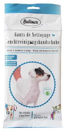 Bubimex Gants Easy Clean - Gants Hygiéniques de Nettoyage pour Chiens et Chats - Nettoie et Désodorise - Aux Extraits d'Aloe Vera - Pour l'hygiène de vos animaux de compagnie