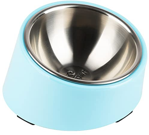 SuperDesign Mess Free 15° Slanted Bowl for Dogs and Cats, Tilted Angle Bulldog Bowl Pet Feeder, Non-Skid & Non-Spill, Easier to Reach Food M/300ml Light Blue