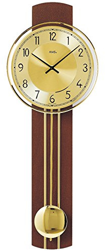 Pendeluhr AMS 7115 / 1 Wanduhr mit Pendel Quarz , Massivholz nussbaumfarben lackiert