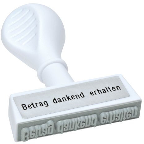 WEDO 1937 Lagertext Stempel Betrag Dankend Erhalten, Kunststoff, Abdruckbreite 45 mm ergonomischer Griff, weiß