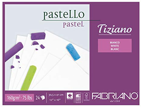Honsell 46430541 - Fabriano Tiziano Pastellblock Weiß, 30,5 x 41,0 cm, 24 Blatt, 160 g/m², hoch hadernhaltig, säurefrei und alterungsbeständig, griffige, raue Oberfläche