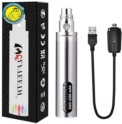 WOLFTEETH Genuine GS EGO II 2200mAh Huge Battery 510 E-Shisha E-Cigarette Lumia Edition (0ml Nicotine Free/Silver 1040)