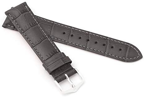 HIRSCH Unisex Uhrenarmband Alligator Style Modell Duke Größe Uhr 20 mm/Schließe 18 mm, Farbe Grau