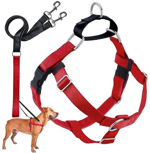 2 Hounds Design Freedom No-Pull Dog Harness with Leash, Large, 1-Inch Wide, Red