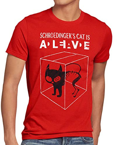 style3 Gatto di Schrödinger T-Shirt da Uomo, Dimensione:XL;Colore:Rosso