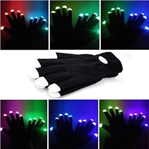 NEO+ Blinkende Handschuhe Glow 7 Mode LED Rave Light Finger Beleuchtung Mitt Schwarz - ERWACHSENE GRÖSSE