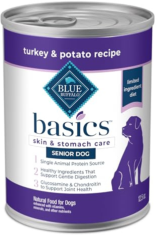 Blue Buffalo Basics Grain-Free Senior Wet Dog Food, Skin & Stomach Care, Limited Ingredient Diet, Turkey Recipe, 12.5-oz. Cans, 12 Count