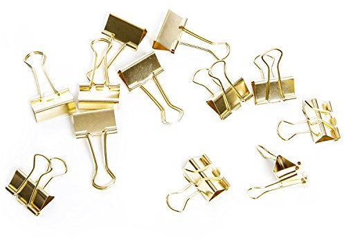 Logbuch-Verlag 12 kräftige Metall Klammern Dekoklammer Büroklammer gold-farben 25 mm Clip-Binder Foldback Verschluss Zierklammer Tischkarten-Halter