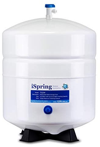 iSpring T32M Tanque de Almacenamiento de Agua Presurizado con Válvula de Bola para Sistemas de Ósmosis Inversa, 4 Galones, Válvula de Tanque de 1/4 Incluida