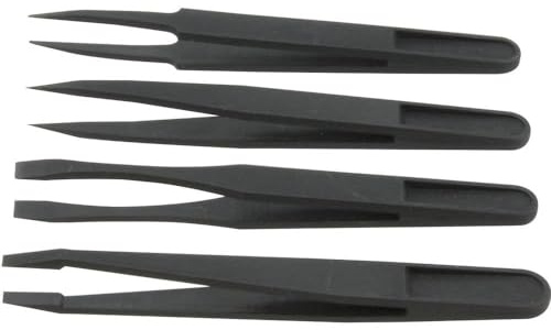Donau Elektronik PZ84 Antistatisches Pinzetten-Set, 4-teilig, Mehrfarbig