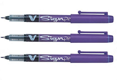 Pilot V Sign Pen Lot de 3 stylos à encre liquide Pointe de 2 mm d'épaisseur Violet