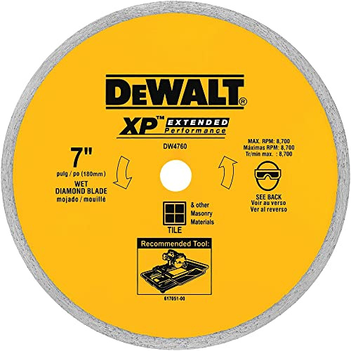 DEWALT DW4760 7-Inch Wet Cutting Continuous Rim Saw Blade with 5/8-Inch Arbor for Ceramic or Tile,Yellow