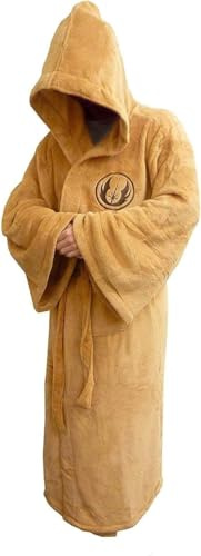 Star Wars Official Jedi Hooded Fleece Dressing Gown – Brown Robe Bathrobe for Men, Women, 1 Size Fits All