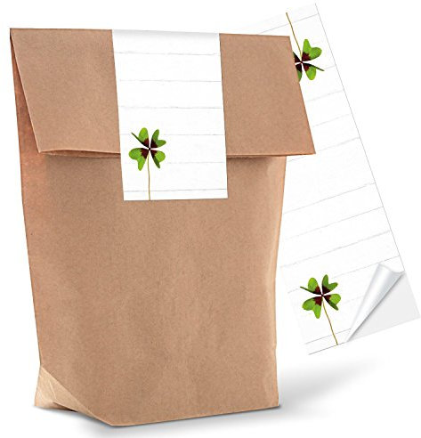 Logbuch-Verlag 10 kleine braune Kraftpapier Tüten mit KLEEBLATT Aufkleber weiß grün Gästegeschenk Hochzeit Geburtstag Silvester Neujahr Dankesgeschenk