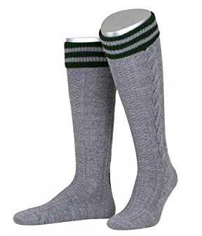 Almbock Trachtensocken Herren - Trachtenstrümpfe aus Merino Wolle in vielen Modellen und Farben - Lange und kurze bayerische Socken für Lederhose (Mittelgrau | Modell Albert, 42-43)