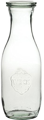 Saftflaschen mit Deckel, Einkochringen und Einweckklammern - Füllmenge: 1 Liter - 4 Stück