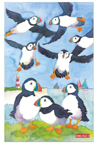 Emma Ball, Puffins Tea Towel, Kitchen Accessories, Animals, Gift