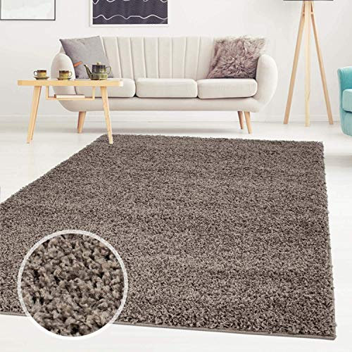 Carpet city Shaggy Teppich Hochflor Langflor Einfarbig Uni Mocca Weich Flauschig Wohnzimmer, Größe: 150 x 150 cm Quadratisch