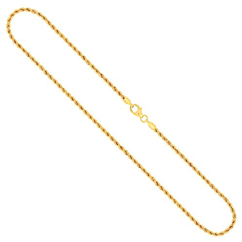EDELIND 333 585 Goldkette Damen Echtgold, 2,1mm Kordelkette, auch 375 750 | Halskette aus echtem Gelbgold für Frauen; Kordelkette hohl; 14K, 18K, 8K, 9K; Federring-, Karabinerverschluss