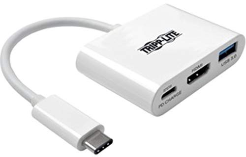 Tripp Lite USB-C-zu-HDMI-Adapter mit USB-A-Anschluss und PD-Aufladung, HDCP, Weiß (U444-06N-HU-C)