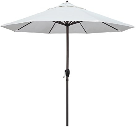 California Umbrella 9' Round Aluminum Outdoor Deck, Pool or Patio Umbrella, Crank Lift, Auto Tilt, Bronze Pole, White Olefin