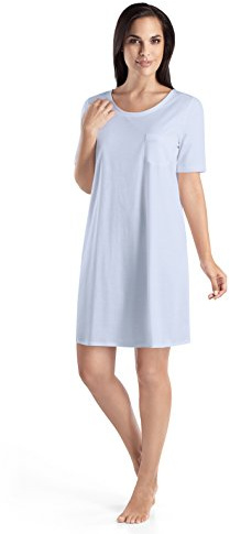 HANRO Damen Nachthemd 1/2 Arm 90 cm Cotton Deluxe Nachthemd, Blau (blue glow 0511), 38/40 (Herstellergröße: S)