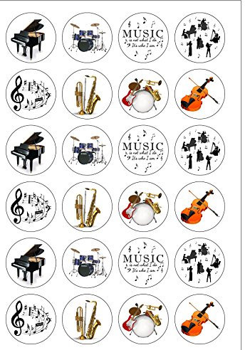 24 vorgeschnittenen Deko-Oblaten, Motiv: Musikinstrumente, Essbare Cupcake-Deko
