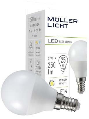 Müller-Licht LED Lampe Tropfenform Essentials, 3 W ersetzt 25 W, Plastik, E14, weiß