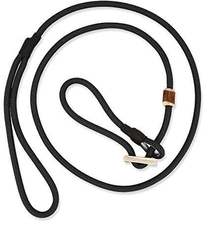 ROMNEYS Moxonleine Durham 6 mm – handgefertigte Retrieverleine & Agilityleine mit Hirschhorn-Zugstopp – Leine & Halsband in einem – Hundeleine Made in Germany (Schwarz, 130 cm)