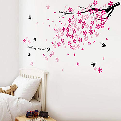 Walplus Schwalben Blumen Wandaufkleber Büro Zuhause Dekoration 150cm X 80cm, Abnehmbar, Selbstklebend, Rosa