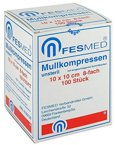 MULLKOMPRESSEN ES 10x10 cm unsteril 8fach 100 St
